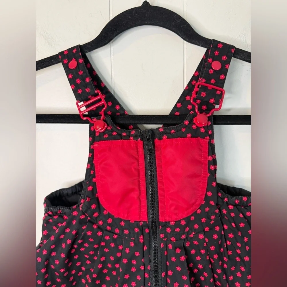 VTG Gymboree Girls Ski Snow Overalls Bib Sz S Black Red Floral Winter